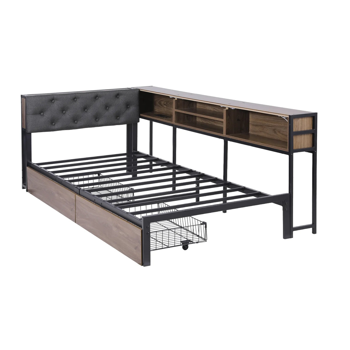 Artiss Bed Frame Single Size with 2 Drawers and Charging Station Metal Corner Bed Base - Image 9