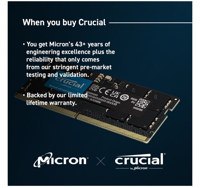 Crucial 48GB (1x48GB) DDR5 SODIMM 5600MHz CL46 Notebook Laptop Memory - Image 4