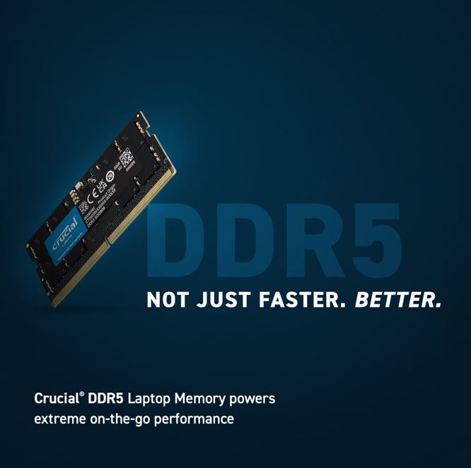 Crucial 16GB (2x8GB) DDR5 SODIMM 4800MHz C40 1.1V Notebook Laptop Memory