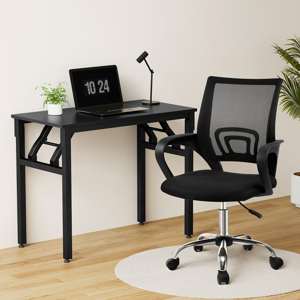 Artiss Computer Desk Mesh Office Chair Set Foldable Home Study Table Black - Image 7