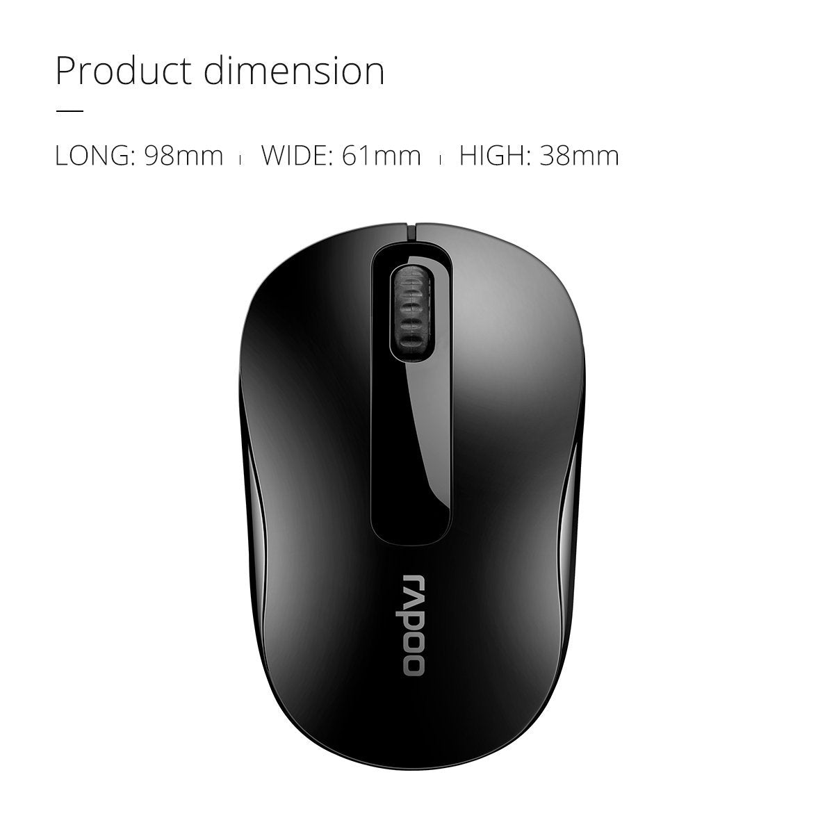 RAPOO M10 PLUS 2.4GHz Wireless Optical Mouse Black - 1000dpi Coverage up to 10 Meters and 360 degrees. 3Keys