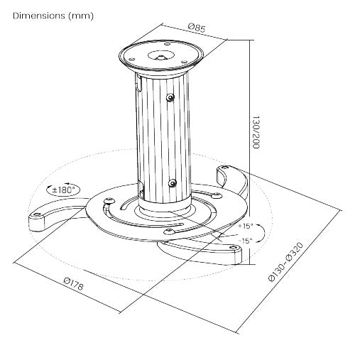 Brateck Projector Ceiling Mount Fit most Projectors Up to10kg: up and down tilt, horizontal rotat... - Image 2