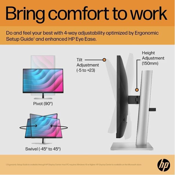 HP E24 G5 23.8'/24' 75Hz FHD IPS Monitor AntiGlare 1920x1080 16:9 5ms Height Adjustment Tilt Swiv... - Image 4