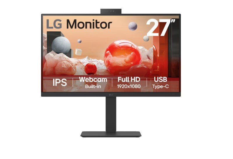 LG 27' Full HD IPS Monitor, 1920x1080, Webcam, 100 Hz, 5ms, USB‑C (PD 90W) + RJ45, sRGB 99% (CIE...