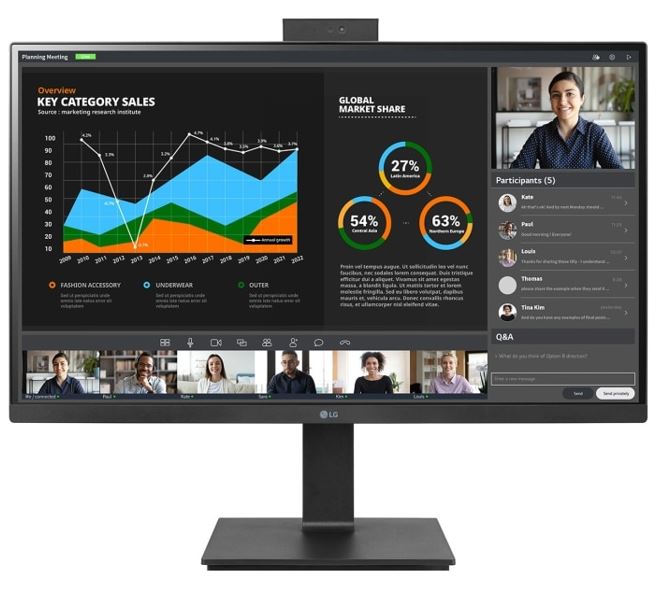 LG 27' IPS 5ms 2K Webcam Mic, QHD (2560x1440) Pivot Monitor with Built-in Full HD Webcam, Daisy Chain USB Type-C, Reader Mode, Adjustable Height