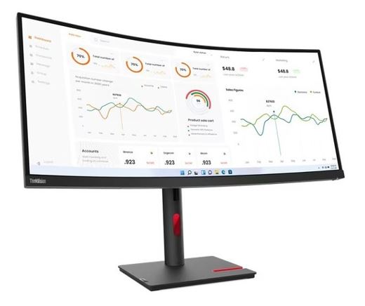 LENOVO ThinkVision T34w-30 34' WQHD Monitor 1500R Curve 4K 3440x1440 21:9 Height Adjustable Tilt and Swivel DP HDMI USB-C input LAN 4xUSB3.2 Hub 3yr