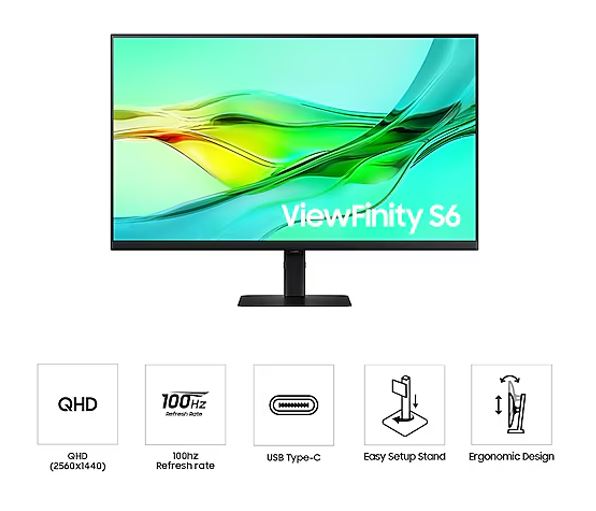 Samsung 32' ViewFinity S60UD QHD 2560x1440 16:9 HDR10 5ms IPS DP HDMI Headphone USB-C Ethernet LA... - Image 3
