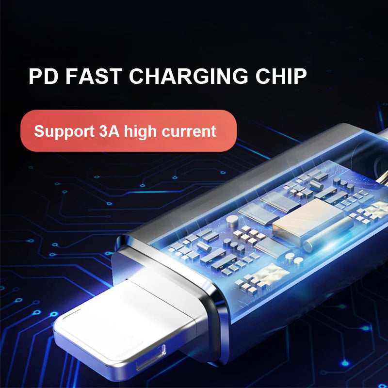 Pisen Braided Lightning to USB-C PD Fast Charge Cable (1M) Black - Support 3A, Anti-Breaking, Reinforced More Durable, Apple iPhone/iPad/MacBook