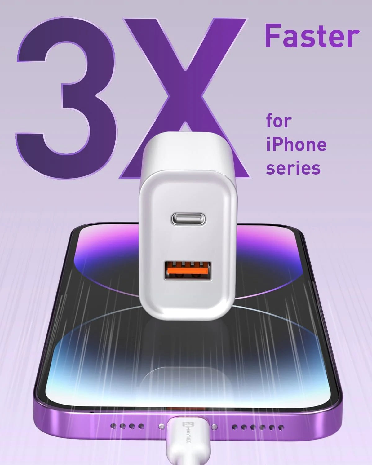 USP 20W Dual Port (20W USB-C PD + 18W USB-A QC3.0) Fast Wall Charger White - Safe Charge,Charge 2... - Image 4