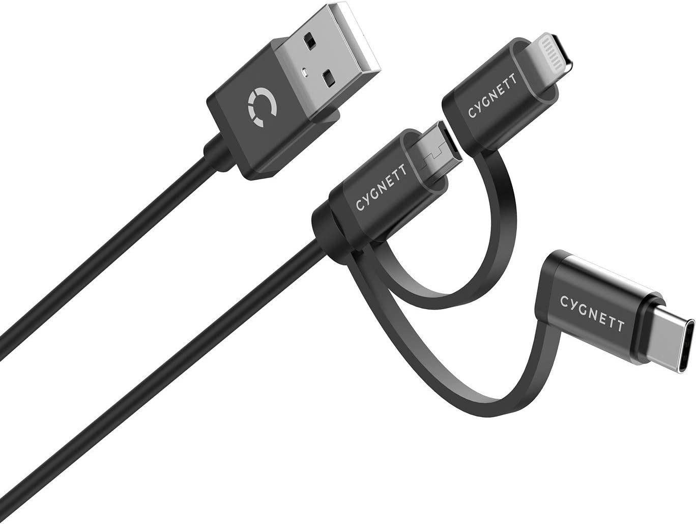 Cygnett Essentials 3-in-1 (USB-A to Lightning + USB-C + Micro-USB) Cable (1M) - Black (CY3571COCA... - Image 4