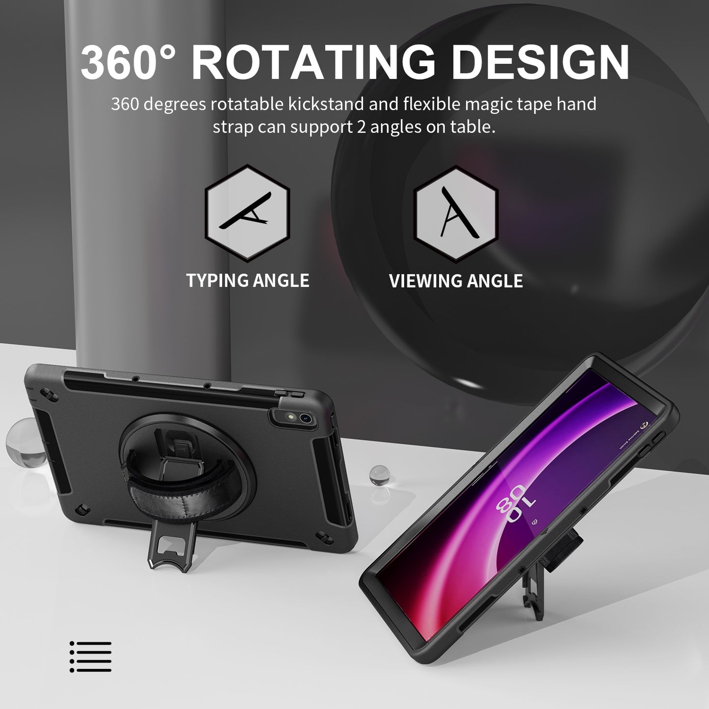 USP Rugged Lenovo Tab M11 (11') Case + Screen Protector Black - Built-in-Kickstand, Adjustable Ha... - Image 3