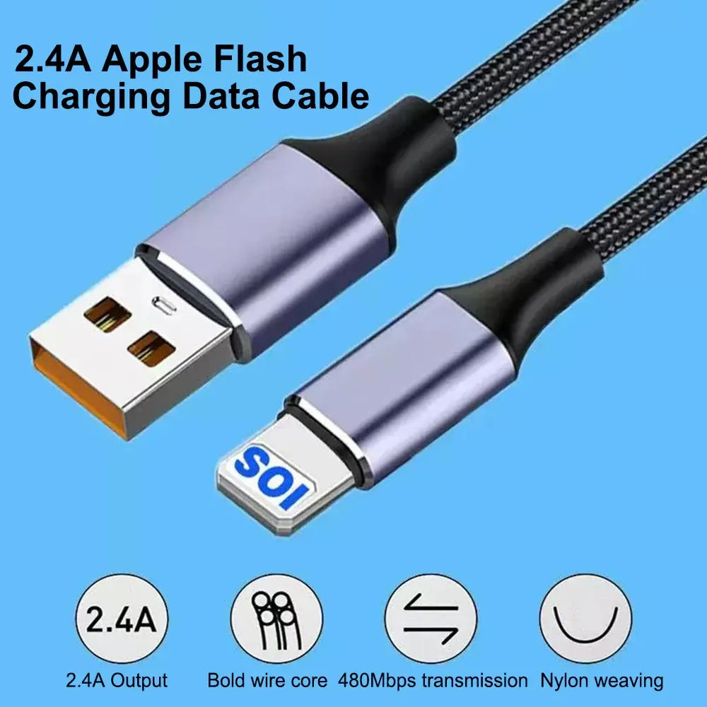 USP Lightning to USB-A Cable (30CM) Black - Quick Charge Connect, 2.4A Rapid Charge, Nylon Weavi... - Image 2