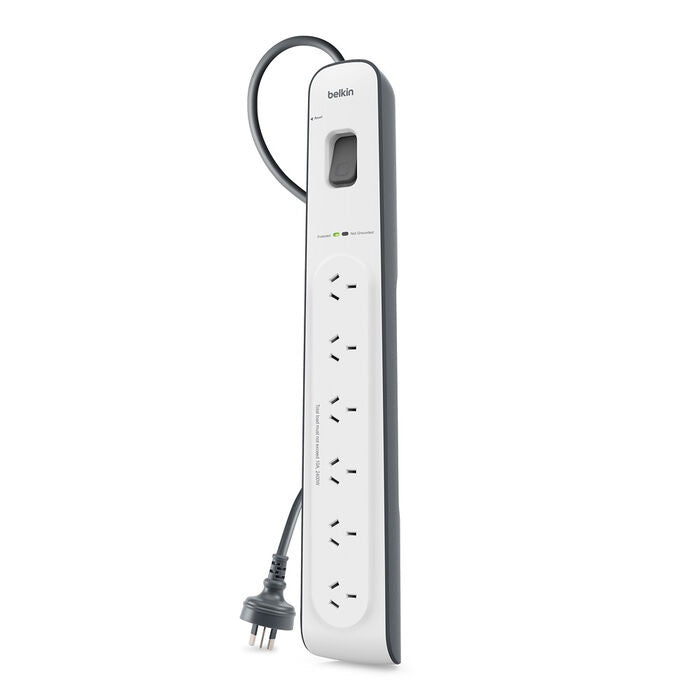 Belkin SurgeMaster 6-Outlet Surge Protection Strip - White/Grey (BSV603au2M), 2M Power Cord, 650... - Image 2
