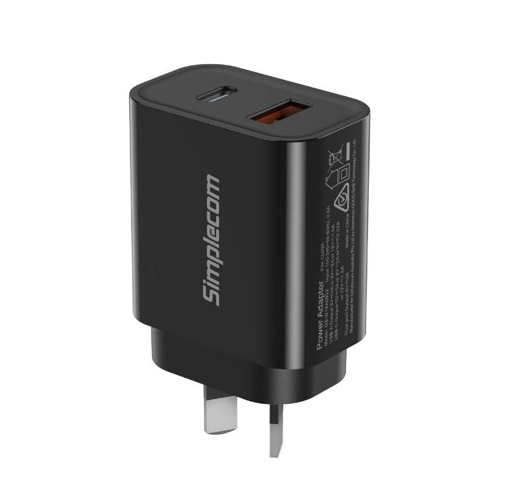 Simplecom CU220 Dual Port PD 20W Fast Wall Charger USB-C + USB-A for Phone Tablet