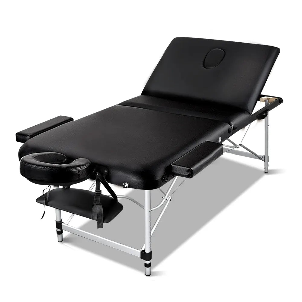 Zenses Massage Table 80cm Portable 3 Fold Aluminium Beauty Bed Black - Image 8