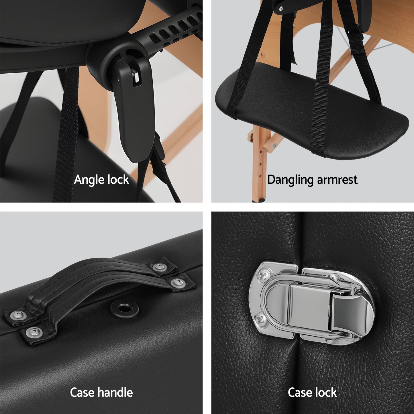 Zenses Massage Table 70cm Portable 2 Fold Wooden Beauty Waxing Therapy Bed Black - Image 8
