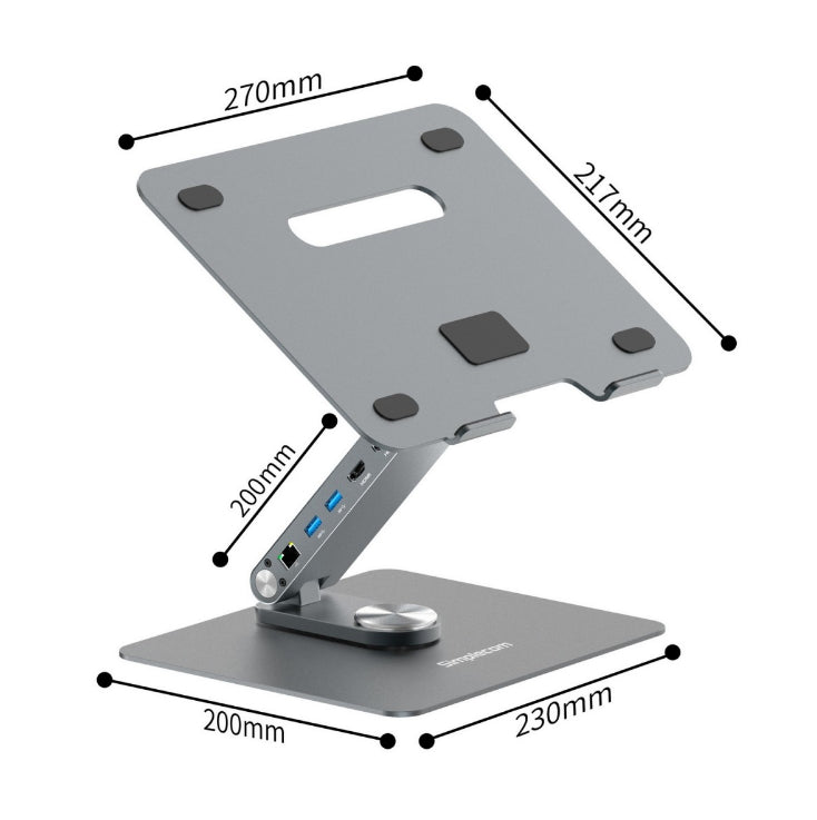 Simplecom CHT660 Adjustable Aluminium Laptop Stand with 6-Port USB-C Docking Station Dual 4K HDMI... - Image 4