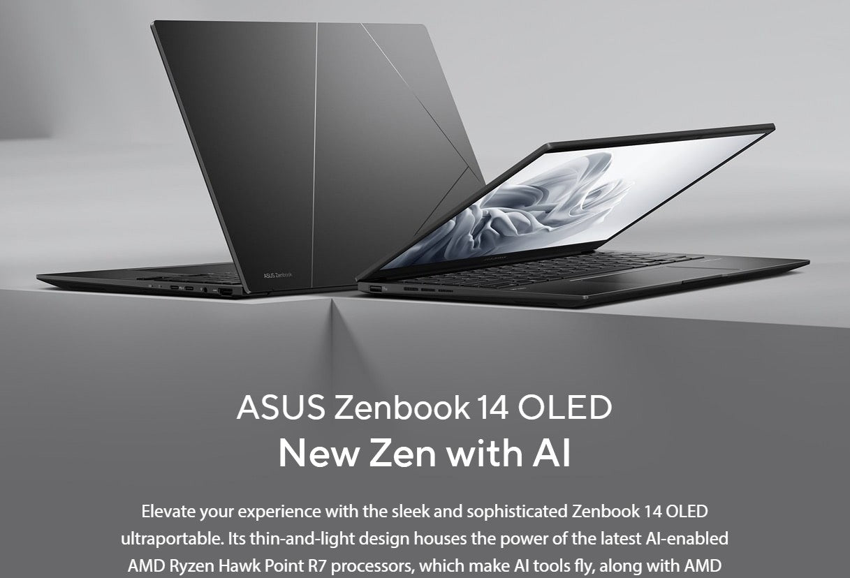 ASUS ZenBook 14'AMD AI R7 3K (2880 x 1800) OLED 16:10 LPDDR5X 32GB USB-C Display PD 1TB PCIE G4 J...