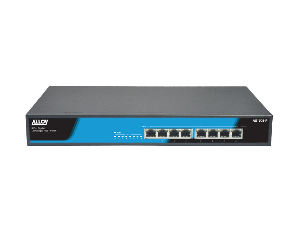 Alloy AS1008-P 8 Port Unmanaged Gigabit 802.3at PoE Switch, 150 Watts - Network - Consumer