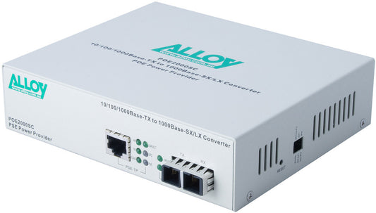 Alloy POE3000LC 10/100/1000Base-T PoE+ RJ-45 to 1000Base-SX Multimode (LC) Converter. Wavelength:...