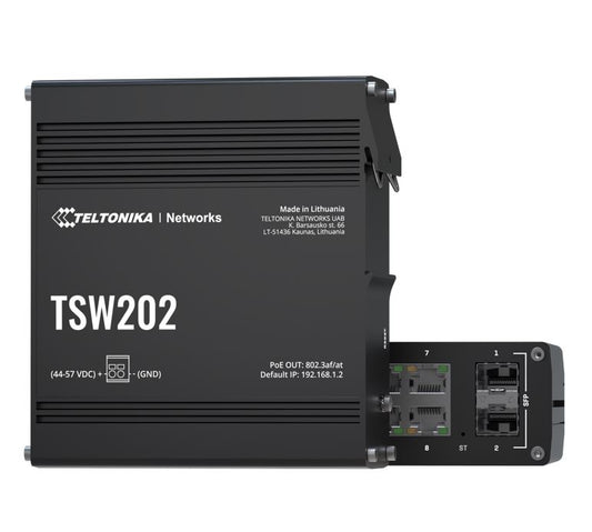 Teltonika TSW202 Managed PoE+ Ethernet Switch, Supports Profinet, 2 SFP Ports, 8 Gigabit Ethernet...