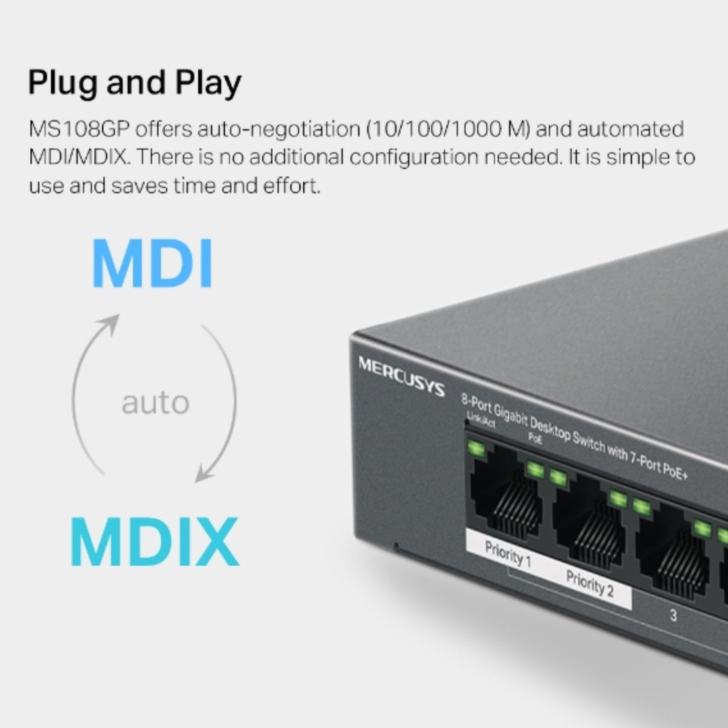 Mercusys MS108GP 8-Port Gigabit Desktop Switch with 7-Port PoE+, Up to 250 m - Network - Consumer - Image 4