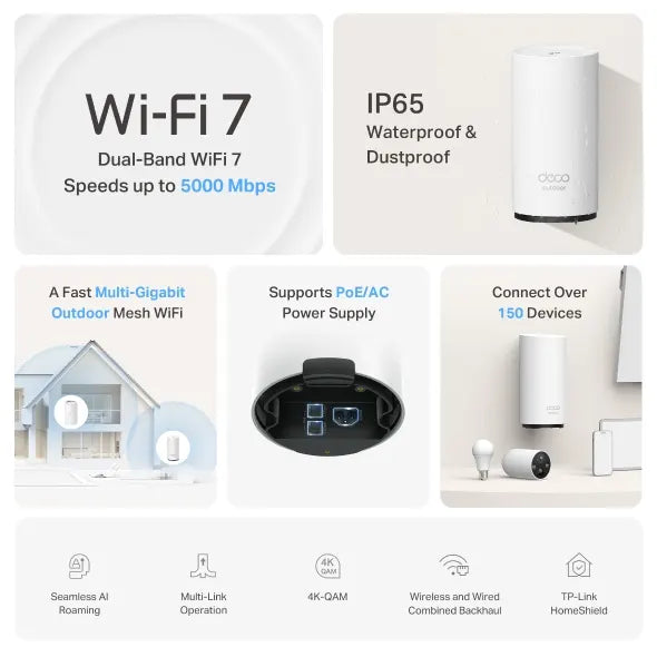 TP-Link Deco BE25-Outdoor(1-pack) BE5000 Outdoor / Indoor Mesh Wi-Fi 7 Router 688 Mbps at 2.4 GH... - Image 4