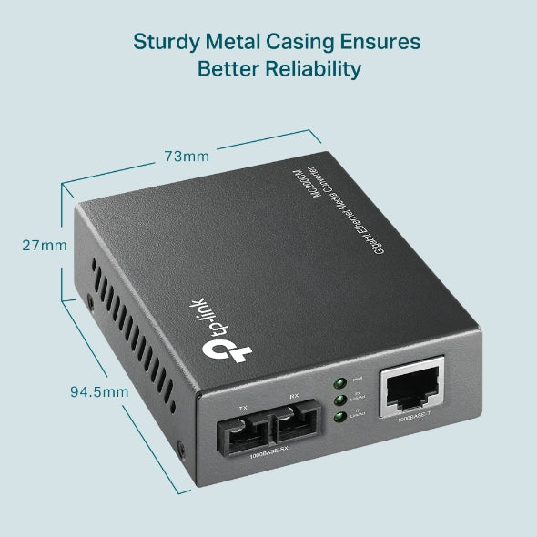 TP-Link MC200CM 1000Mbps RJ45 to 1000Mbps multi-mode SC fiber Converter, Full-duplex, up to 550m, switching power adapter, chassis TL-MC1400 rack-moun
