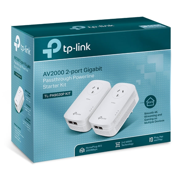 TP-Link TL-PA9020P KIT AV2000 2-Port Gigabit Passthrough Powerline Starter Kit, HomePlug AV2, Up...