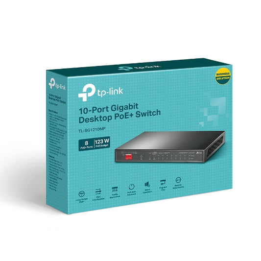 TP-Link TL-SG1210MP 10-Port Gigabit Desktop Switch with 8-Port PoE+PORT: 8× Gigabit PoE+ Ports, 2...