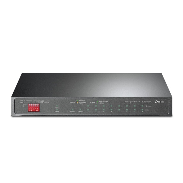 TP-Link TL-SG1210MP 10-Port Gigabit Desktop Switch with 8-Port PoE+PORT: 8× Gigabit PoE+ Ports, 2x Gigabit Non-PoE Ports, 1× Combo Gigabit SFP SlotS