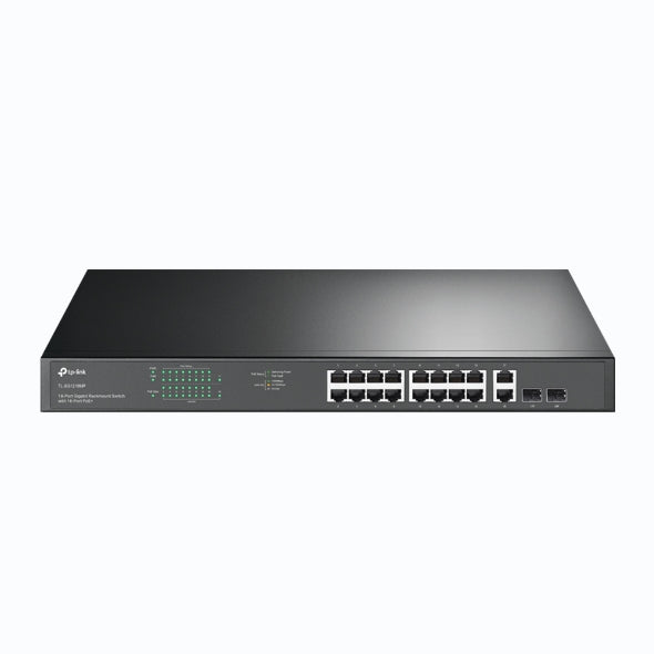 TP-Link TL-SG1218MP 18-Port Gigabit Rackmount Switch With 16 PoE+ 2 SFP Slots, 16× Gigabit PoE+ Ports, 2× Gigabit Non-PoE Ports, 2× Combo Gigabit SF