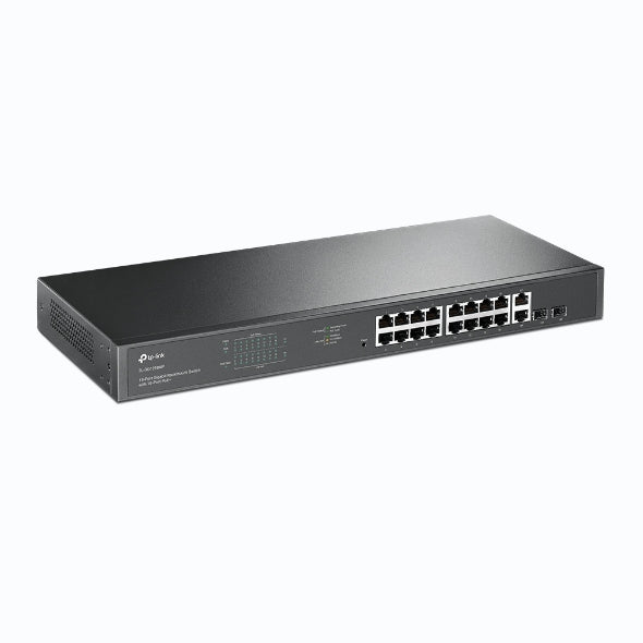TP-Link TL-SG1218MP 18-Port Gigabit Rackmount Switch With 16 PoE+ 2 SFP Slots, 16× Gigabit PoE+ Ports, 2× Gigabit Non-PoE Ports, 2× Combo Gigabit SF