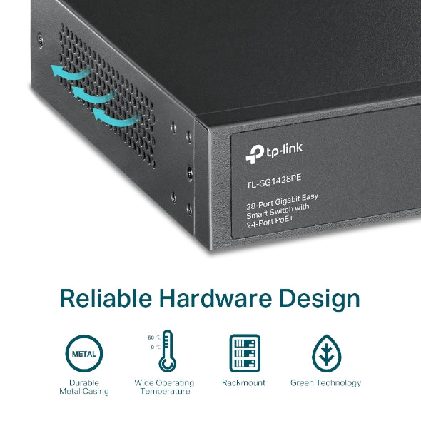 TP-Link TL-SG1428PE 28-Port Gigabit Easy Smart Switch with 24-Port PoE+ 32xVLAN 56Gbps Switching Capacity Rack Mountable