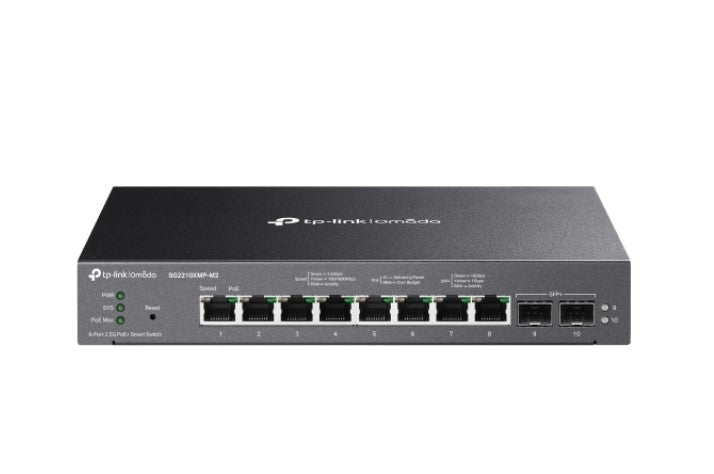 TP-Link SG2210XMP-M2 Omada 8-Port 2.5GBASE-T and 2-Port 10GE SFP+ Smart Switch with 8-Port PoE+,...