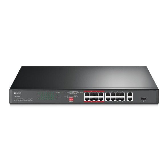 TP-Link TL-SL1218P 16-Port 10/100 Mbps + 2-Port Gigabit Rackmount Switch with 16-Port PoE+, Up to...