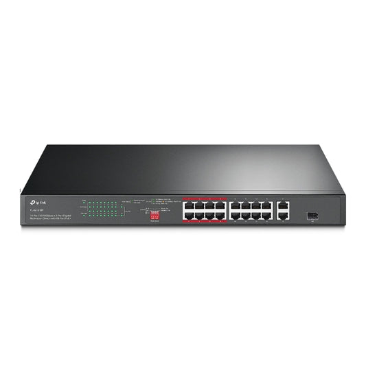 TP-Link TL-SL1218P 16-Port 10/100 Mbps + 2-Port Gigabit Rackmount Switch with 16-Port PoE+, Up to...