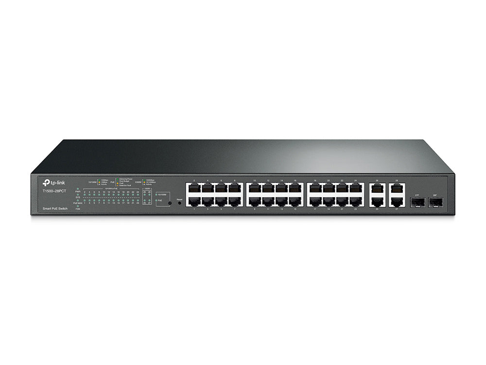 TP-Link T1500-28PCT (TL-SL2428P) JetStream 24-Port 10/100Mbps + 4-Port Gigabit Smart PoE+ Switch, Omada