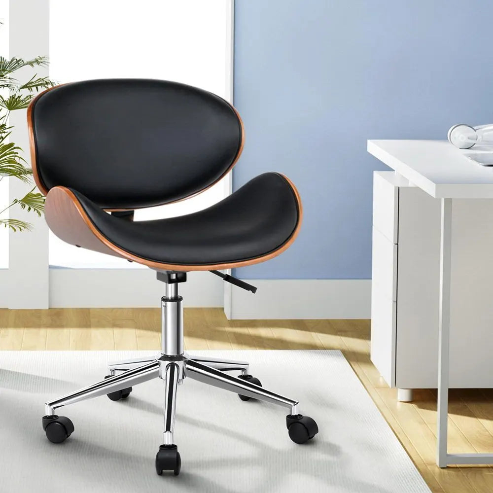 Artiss Wooden Office Chair Leather Seat Black - Image 9