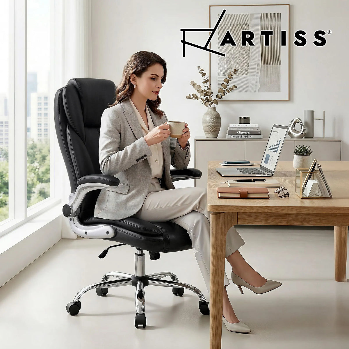 Artiss Executive Office Chair Leather Tilt Black - Image 9