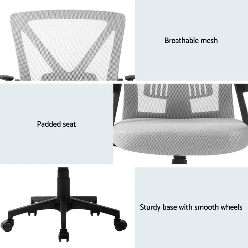 Artiss 2x Mesh Office Chair Mid Back Grey - Image 6