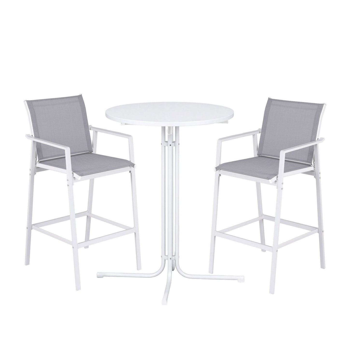 Gardeon 3PC Outdoor Bar Set Stools Dining Chairs Table Patio Furniture Bistro Set Steel White - Image 9