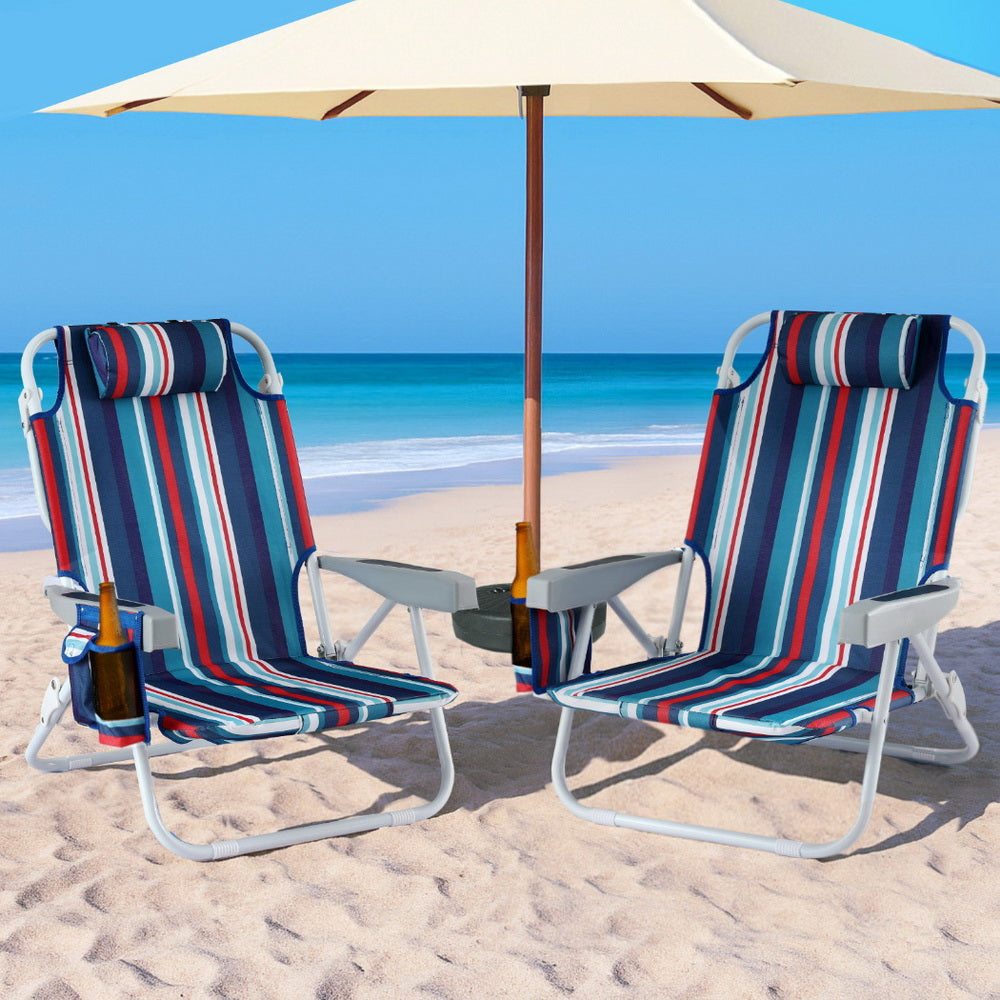 Gardeon Outdoor Chairs Beach Chair Backpack Cooler Storage Lightweight Fishing Blue - Image 7