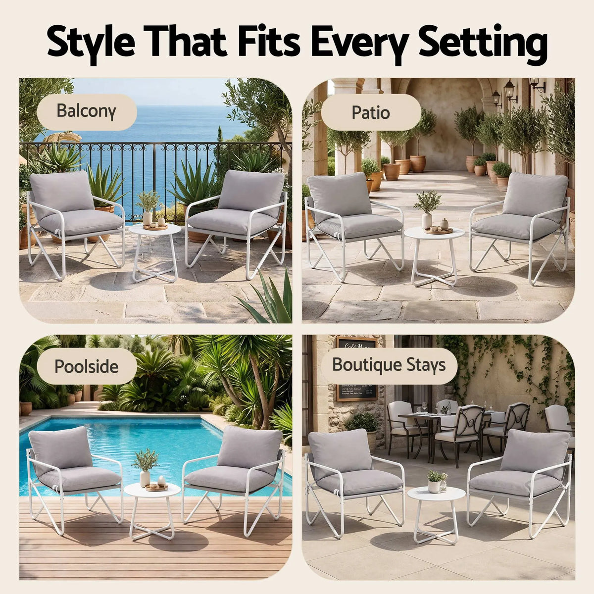 Gardeon Outdoor Bistro Set 3 Piece Patio Furniture Conversation Table and Chairs Grey - Image 9