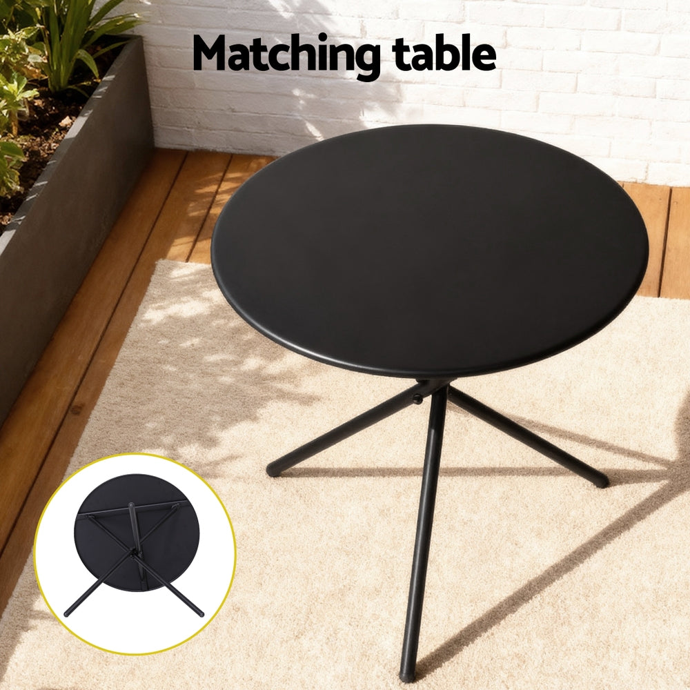Gardeon 3PC Outdoor Bistro Set Table and Chairs Steel Dining Chair Patio Furniture Textilene - Image 7