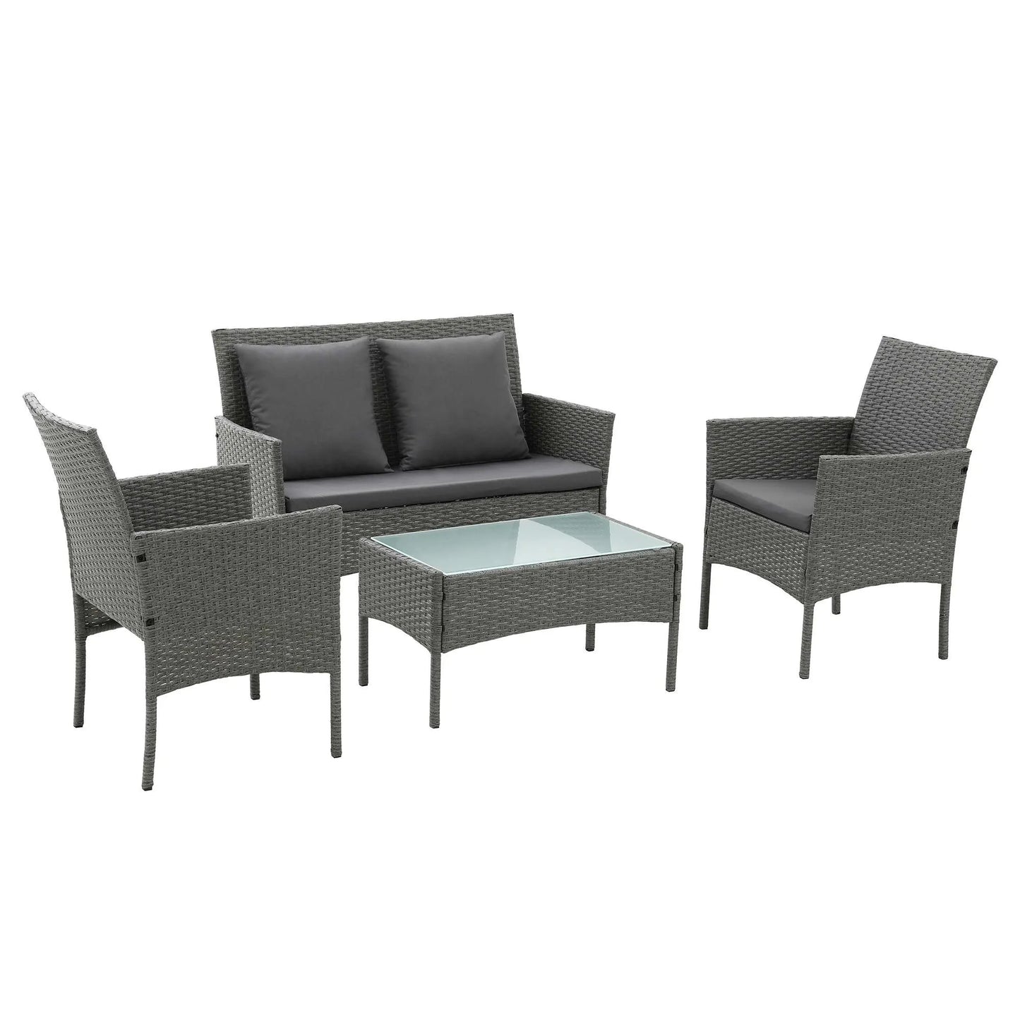 Gardeon 4-Piece Outdoor Sofa Set Rattan Furniture with Two Pillows Grey - Image 8