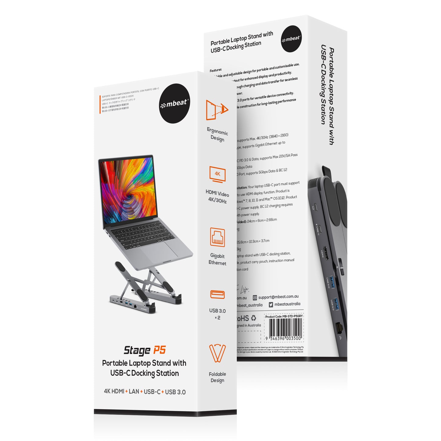 (LS)mbeat® Stage P5 Portable Laptop Stand with USB-C Docking Station Foldable and Adjustable Desi... - Image 4