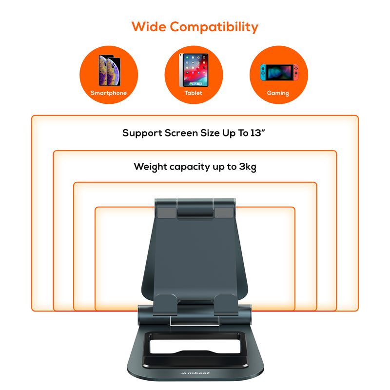 mbeat® Stage S4 Mobile Phone and Tablet Stand Optimised Comfort Space Saving Portability Material: Aluminium alloy, ABS plastic Product Weight: 350g