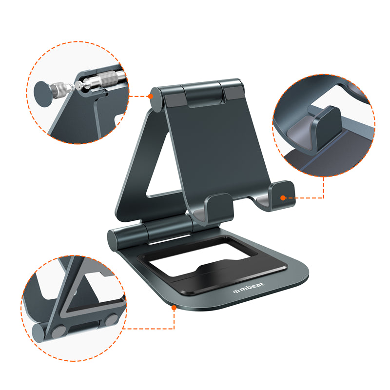 mbeat® Stage S4 Mobile Phone and Tablet Stand Optimised Comfort Space Saving Portability Material: Aluminium alloy, ABS plastic Product Weight: 350g