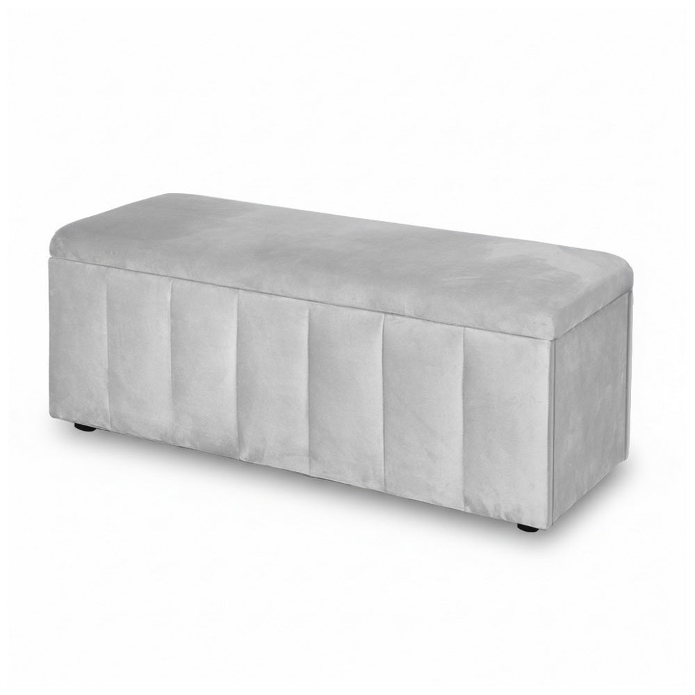 Artiss Storage Ottoman Blanket Box Velvet Grey 103cm - Image 6